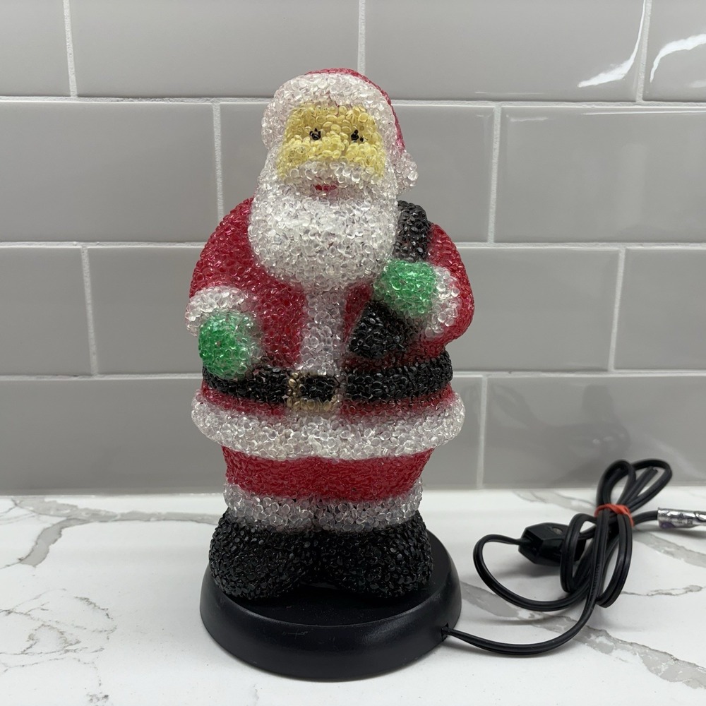 Vintage Light Up Santa Christmas Lamp Plastic Popcorn Blow Mold 9.5" w/ stand